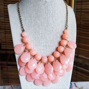 Peach Shrimp Color Opaque Faceted  Round Balls Teardrop Acrylic Beaded Necklace